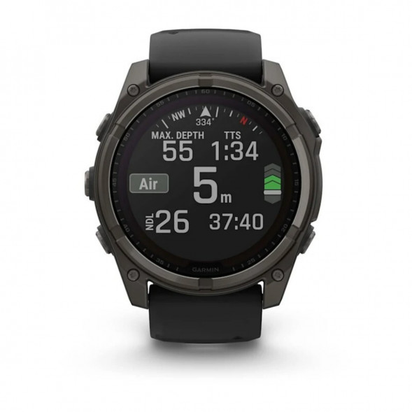 Умные часы Garmin Fenix 8, 51 мм, Solar, Sapphire Carbon Gray DLC Titanium with Black/Pebble Gray Silicone 010-02907-10 в Казани